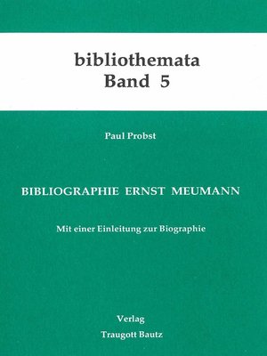 cover image of Bibliographie Ernst Meumann